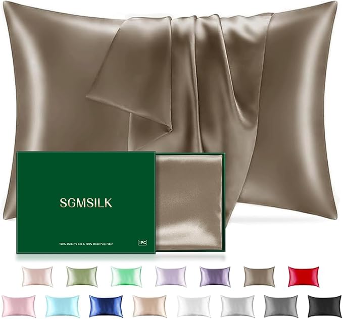 Mulberry Silk Pillowcase for Hair and Skin, SGMSILK 22 Momme Natural Silk Pillow Cases with Zipper, 6A Soft and Smooth Single Sided Pure Silk Pillow Cover (Dark Brown, King 20"x36")