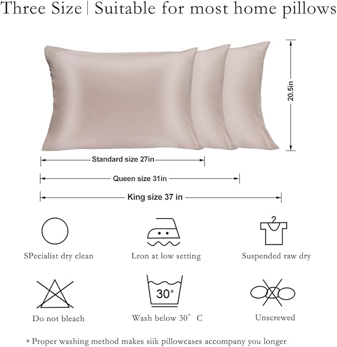 Silk Pillowcase for Hair and Skin 2 Pack 100% Mulberry Silk Bed Pillowcase Hypoallergenic Soft Breathable Both Sides Silk Pillow Case with Hidden Zipper, Pillow Cases (Queen, ApricotGray)