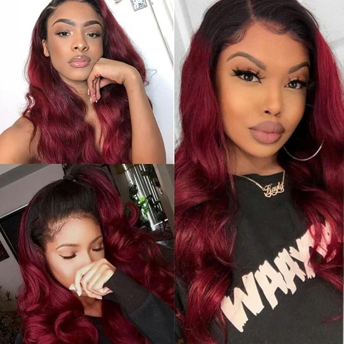 24 26 28 Inch Ombre Red Bundles Human Hair 99j Body Wave Bundles Peruvian Unprocessed Virgin Remy Hair Extensions Niegmeag 2 Tone Black and Burgundy Body Wave Bundle 300g