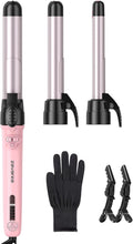 Rotating Curling Iron 3 in 1 Set, Automatic Curling Wand with 3 Interchangeable Ceramic Barrels(0.75" - 1.25"), Instant Heating Hair Culer with 5 Adjustable Temp, Include Heat Resistant Glove & Clips