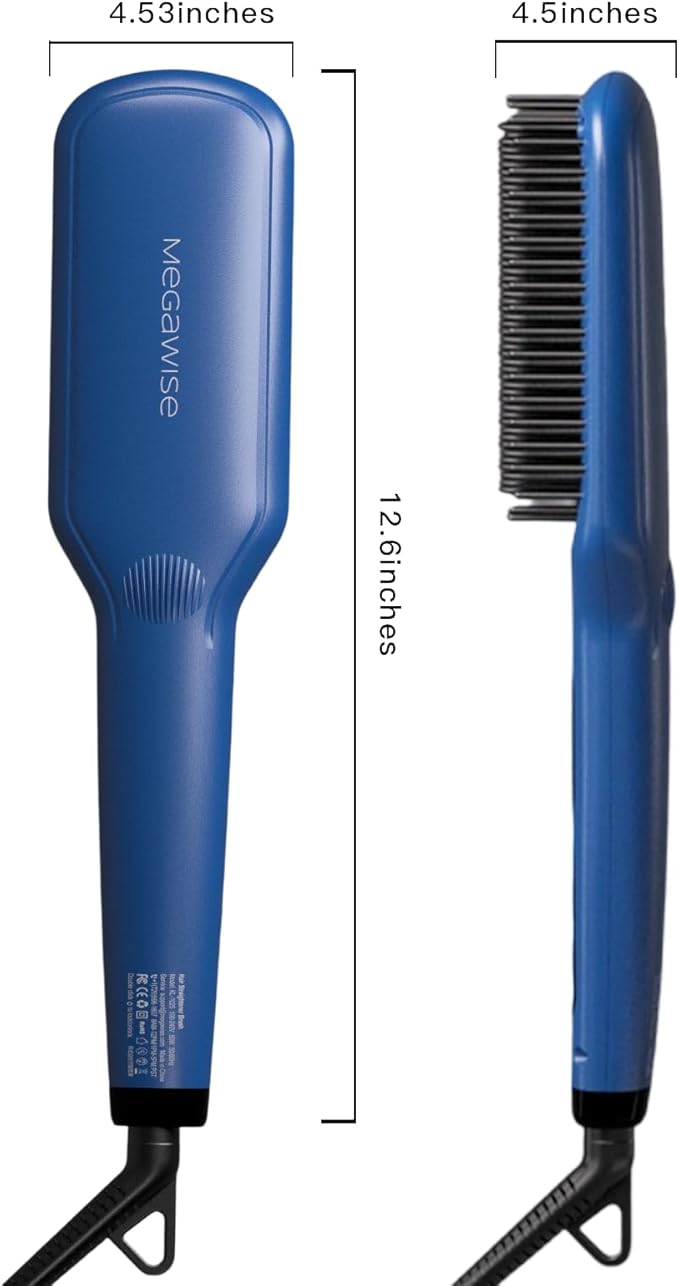 MEGAWISE Hair Straightener Ceramic Brush; Anti-Scald Dual Voltage Flat Iron Hot Brush | Rotatable Cord |Auto Shutoff | Anti-frizz |for All Hair Types (Gentian Blue)