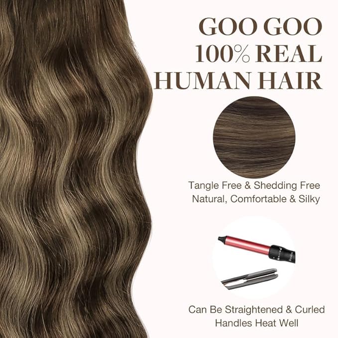 GOO GOO Tape in Hair Extensions Human Hair, 4/26/4 Balayage Chocolate Brown to Honey Blonde, 22inch 100g 40pcs, Skin Weft Seamless Invisible, Silky Straight with Thick Ends, Remy Human Hair