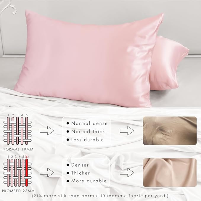 PROMEED 23 Momme Grade 6A+ Pink Silk Pillowcase with Zipper, Premium Mulberry Silk Pillow Cases for Women Hair, Natural Silk Anti Acne Pillowcase (Queen 20"x30", Pink)