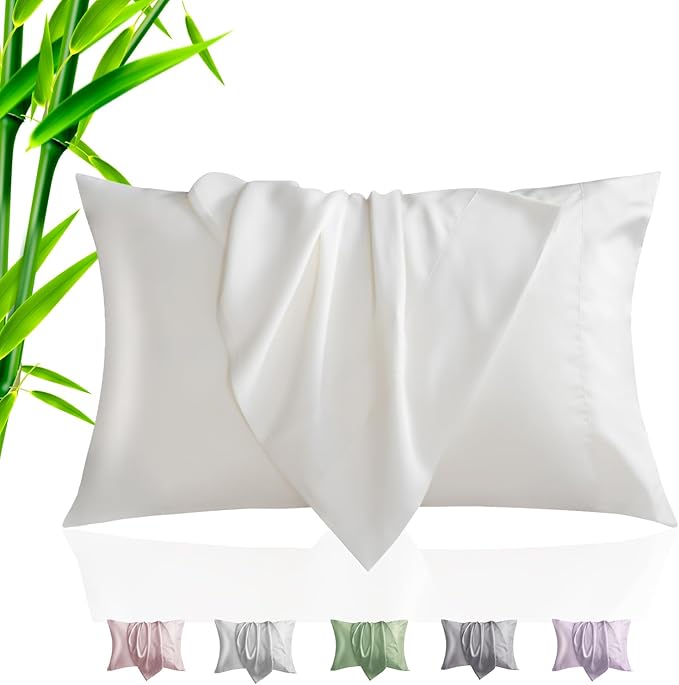 TELUS Pillow Cases Queen Size 2 Pack, Bamboo Rayon & Lyocell Pillowcase with Envelope Closure, Cooling Breathable Pillow Cover for Hot Sleeper & Night Sweats, 20x30 inch, Ivory White