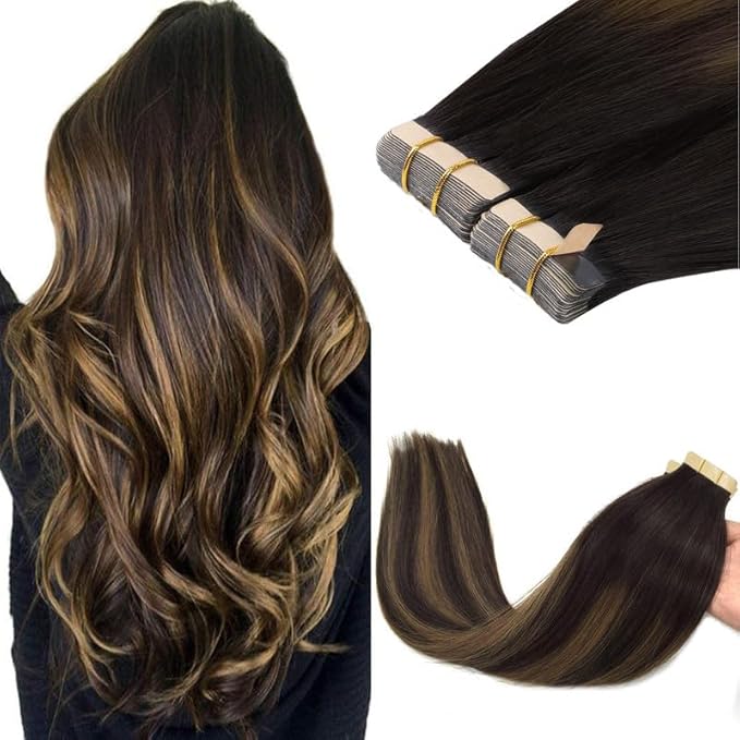 GOO GOO Tape in Hair Extensions Human Hair, 2/6/2 Balayage Dark Brown to Chestnut Brown, 22inch 100g 40pcs, Skin Weft Seamless Invisible, Silky Straight with Thick Ends, Remy Human Hair