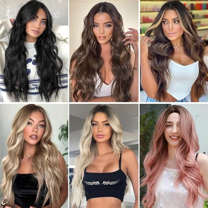 NAYOO Long Brown Mixed Blonde Wavy Wig for Women 26 Inch Middle Part Curly Wavy Wig Natural Looking Synthetic Heat Resistant Fiber for Daily Party Use (Brown Mixed Blonde)