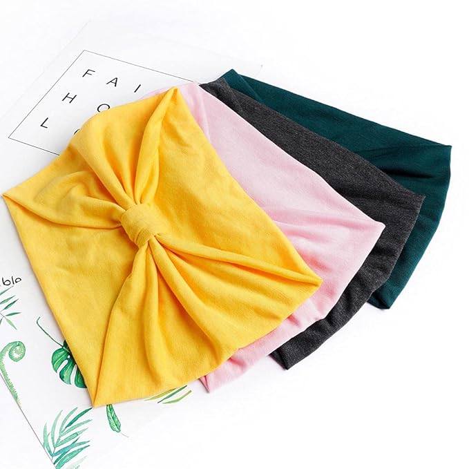 Wide Headbands Stretch Turban Knotted Hairbands Elastic Yoga Workout Sweatband Running Sport Head Scarf Large African Head Wraps for Women 4 Pcs (Set D)