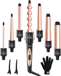 7 in 1 Curling Wand Set: Ohuhu Curling Iron Wand 7Pcs 0.35 to 1.25 Inch Interchangeable Ceramic Barrel Heat Protective Glove 2 Clips Dual Voltage Hair Curler Girl Women Mother Christmas Gift Rose Gold