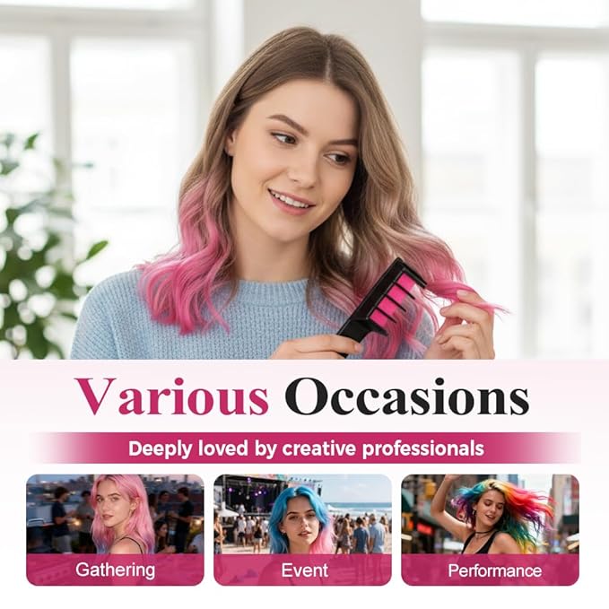 Festive Fun Hair Chalk Combs, 2026 New Chalk Hair Color for Girls, Temporary Wash out Hair Color Kids, Christmas Girl Gifts, Skin Safe Materials (8 colors)