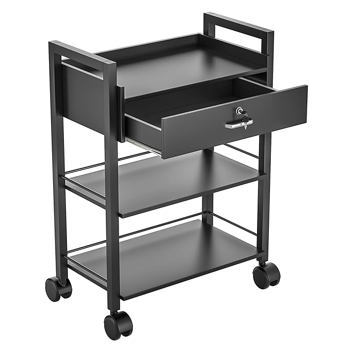 Salon Beauty Cabinet Cart Trolley 2-Layer Rolling Storage Drawer Organizer Wheels Lockable Tool Salon Station Barber Stylist Equipment Makeup Spa Cart (Black-3 Layer)
