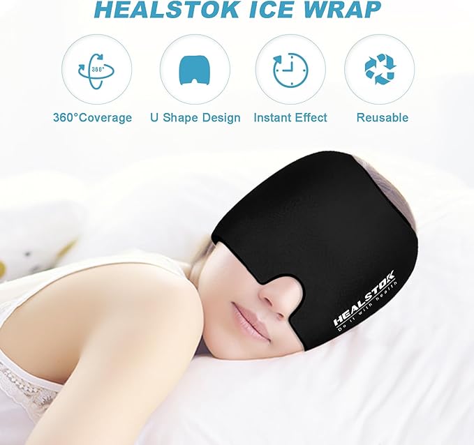 Cold Hat, Ice Cap, Ice Head Wrap, Cold & Hot Therapy Reusable 360 Compression Flexible Ice Pack Head Wrap, Cold Head Park Wrap. Black
