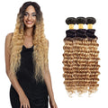 Ombre Blonde Bundles Human Hair 1b27 Deep Wave Bundles 24 26 28 Inch Brazilian Virgin Soft and Silky Remy Hair Extensions 2 Tone Black and Honey Blonde Deep Wave Bundle 150g