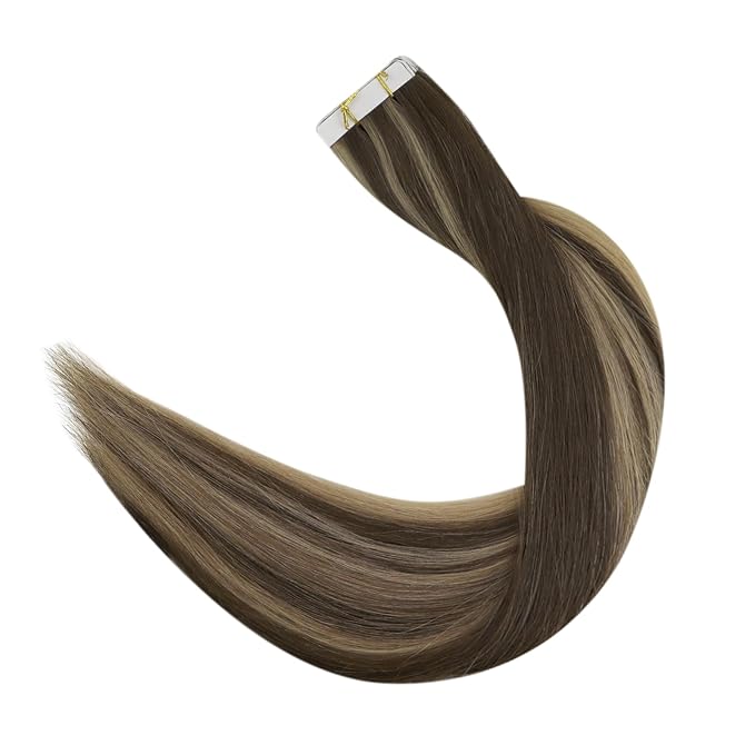 Full Shine Injected Tape in Hair Extensions Color BM Blonde Invisible Virgin Tape in Human Hair Extensions 16 Inch Seamless Machine Remy Extensions Real Human Hair 20Gram 10Pcs Add Volume