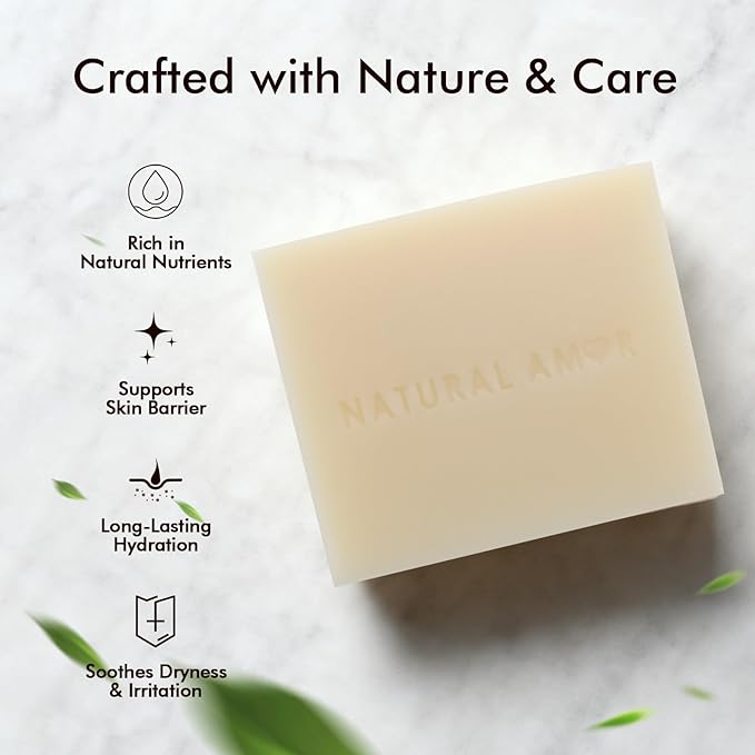 Natural Amor Beef Tallow Soap Bar 3 Pack, Handmade with Organic Grass-Fed Beef Tallow, Shea Butter, Coconut Oil, Natural Soap for Dry or Sensitive Skin Fragrance-Free, 3.5oz Each