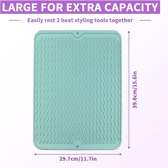 Oversize Silicone Heat Resistant Mat, Heat Mat with Velcro for Curling Iron, Travel Cover Cushion for Curling Irons, Hair Bands and Styling Tools(15.7" X 11.8") (Pink)