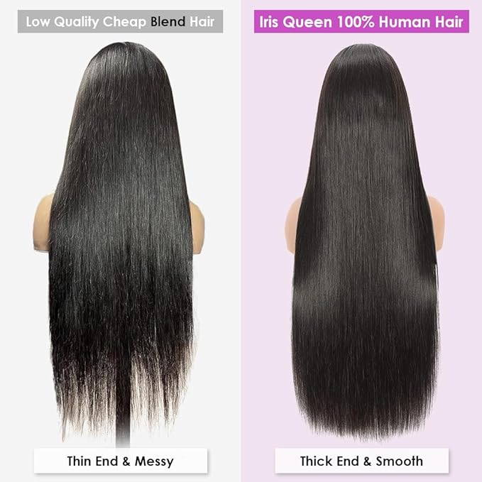 Iris Queen 12A Straight 30 Inch HD Full Lace Front Human Hair Wigs Pre Plucked 180 Density 13x4 Transparent Lace Frontal Wig for Black Women Brazilian Natural Black Hair