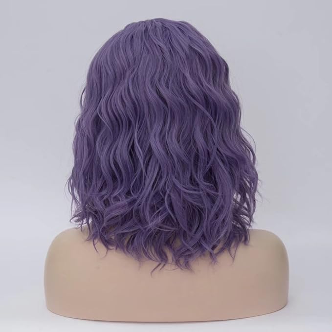 BUFASHION 14" Women Short Dark Purple Kinky Straight Cosplay Synthetic Wigs With Air Bangs 46 Colors Available (Dark Purple)