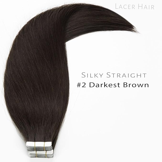 Lacer Dark Brown Hair Extensions Tape in Double Sided Skin Weft Invisible Tape in Hair Extensions Human Hair Seamless Straight 24 Inch 100G 40Pcs