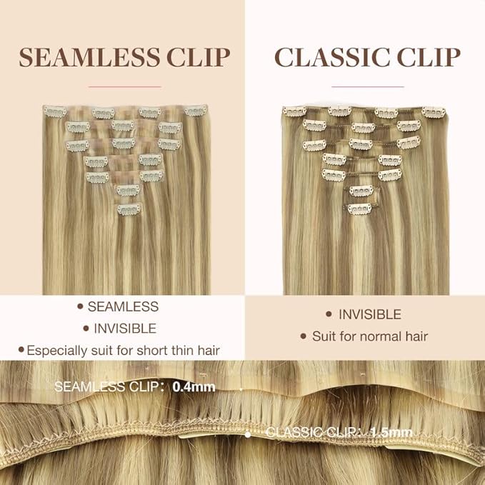 GOO GOO Clip in Hair Extensions Real Human Hair, Remy Human Hair Extensions Clip ins for Women, Natural Human Hair, 16inch 110g 7Pcs, 16/22 Light Blonde Highlighted Golden Blonde