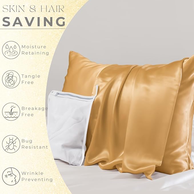 PROMEED 23 Momme Mulberry Silk Pillowcase for Hair and Skin - Both Sides Premium Natural Silk Pillow Case, Grade 6A+ Soft Cooling Pillow Cases, 1pc (Standard 20"x26", Gold)