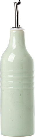 famiware Jupiter 16oz Ceramic Olive Oil Dispenser Bottle, 1 Piece Oil Dispenser for Kitchen with Stainless Steel Pourers, Suitable for Storage Vinegar, Soy Sauce, Coffee Syrup, Light Green