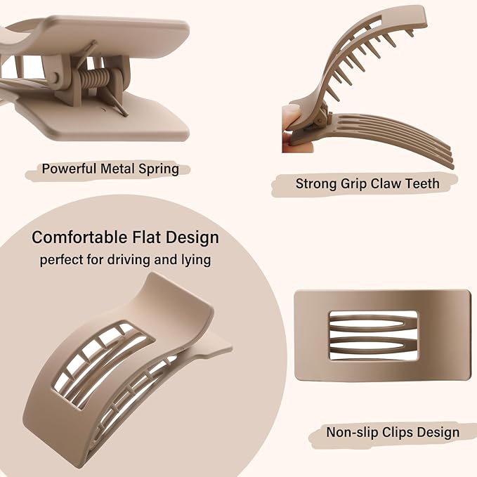 4 PCS Flat Hair Clips, Large Flat Claw Clips for Women Girls, Strong Hold French Hair Clips for Thick Thin Hair, Stylish Classic Hair Barrettes(Matte Finish)
