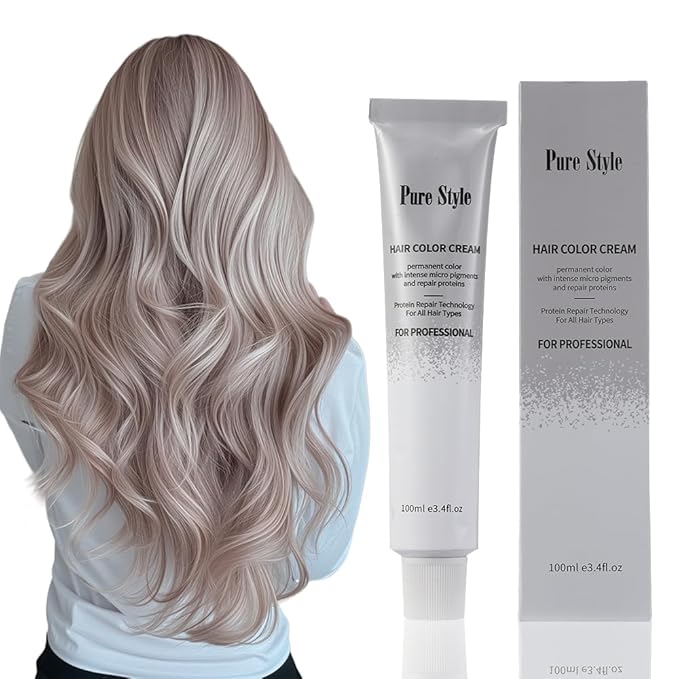 PureStyle 100ml Professional Permanent Hair Color Dye Cream Ammonia Free, Long Lasting Deep Cool Ash Blonde Color, 100% Gray Coverage, Natural Shine, For All Hair Types Easy At Home Application