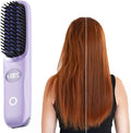 Cordless Hair Straightener Brush: Portable Rechargeable Heated Straightening Comb with LED Display & 3 Temperature Settings - Travel Hair Brush for Smooth Frizz-Free Styling (Purple)