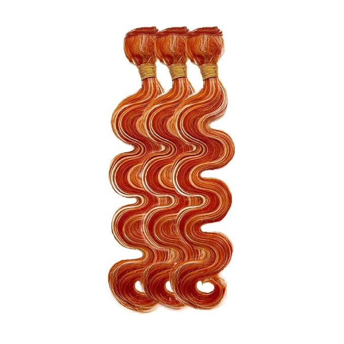 28 30 32 Inch Color 350 Bundles Human Hair Highlight Ginger Orange Bundles Brazilian Virgin Remy Hair Extensions Double Weft 2 Tone Orange and Blonde Bundle Hair Weave