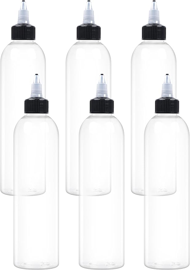6 Pcs 8oz Plastic Squeeze Bottles with Twist Top Cap, 250ml Clear Dispensing Bottles, Empty Squirt Bottle for Liquids, Sauces, Arts, Crafts, Travel