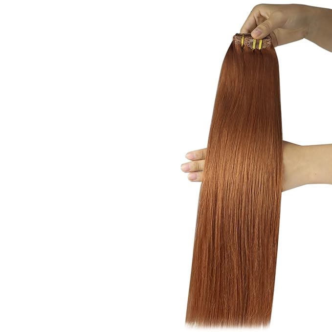 YoungSee Clip in Human Hair Extensions Light Copper Clip in Extensions Real Human Hair Copper Hair Extensions Clip ins Straight Soft Hair 18Inch 7Pcs 120G