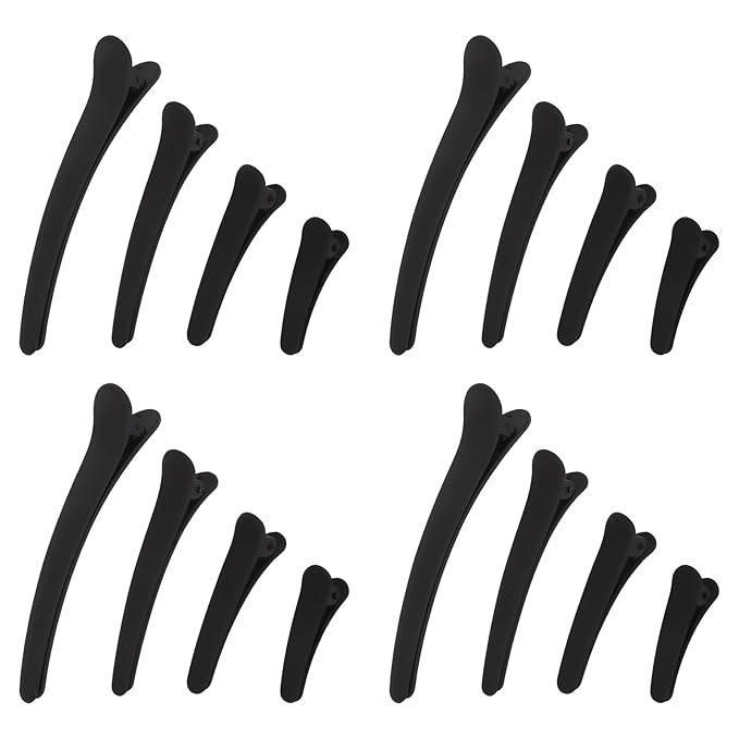 16 Pcs Black Hair Clips for Styling Sectioning, YISSION Matte Alligator Hair Clips Hair Barrettes No Crease Duck Billed Hair Clip, Hair Styling Accessories for Women Girls 4 Size