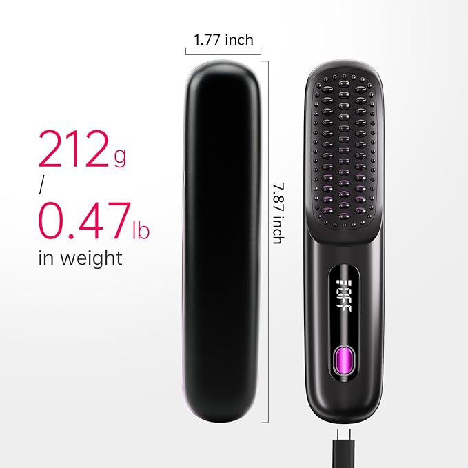 2025 Upgraded Cordless Hair Straightener Brush for Travel, 200 Million Negative Ionic Portable Hair Straightener Comb for Women with LED Display & 3 Temps Fast Heating MCH Ceramic Coating Smooth Frizz