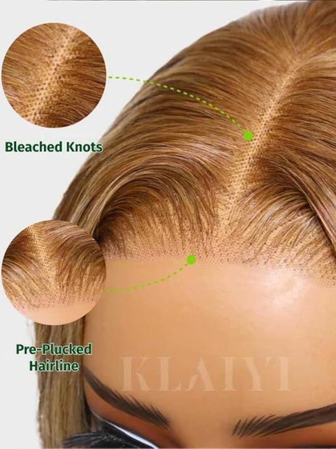 KLAIYI Bye Bye Knots Glueless Wig Highlight Blonde Body Wave Pre Cut 7x5 HD Lace Front Wigs Human Hair Pre Plucked Pre Bleached Pre Everything Wear and Go Wig 12A Ombre Brown 30S Ready To Wear 16Inch