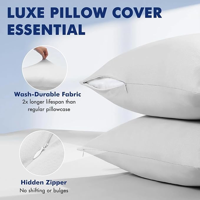 Elegear Cooling Pillow Cases for Hot Sleepers, Clean Fabric Silver Infused Cooling Pillowcase Q-Max>0.5, Soft Pillow Cases for Hair & Skin, Zipper Pillow Cases Set of 2 Gray (Standard, 20'' x 26'')