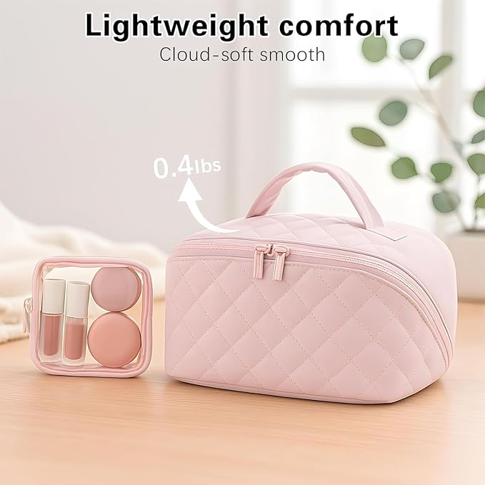Cosmetic Bag for Travel, Large Capacity Pouch Purse Organizer, Waterproof Puffy Padded Make Up Toiletry Bag for Women (Green)