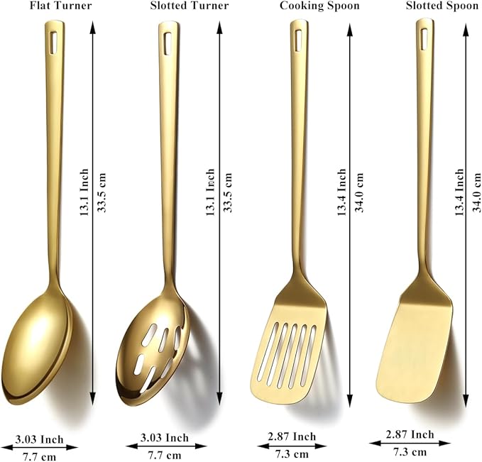 Homquen Gold Kitchen Utensils Set 4pcs, Titanium Gold Plating Stainless Steel Cooking Utensils Set, Kitchen Tools Spatulas Set, Cooking Spoons, Home Essentials Kitchen Gadgets Accessories