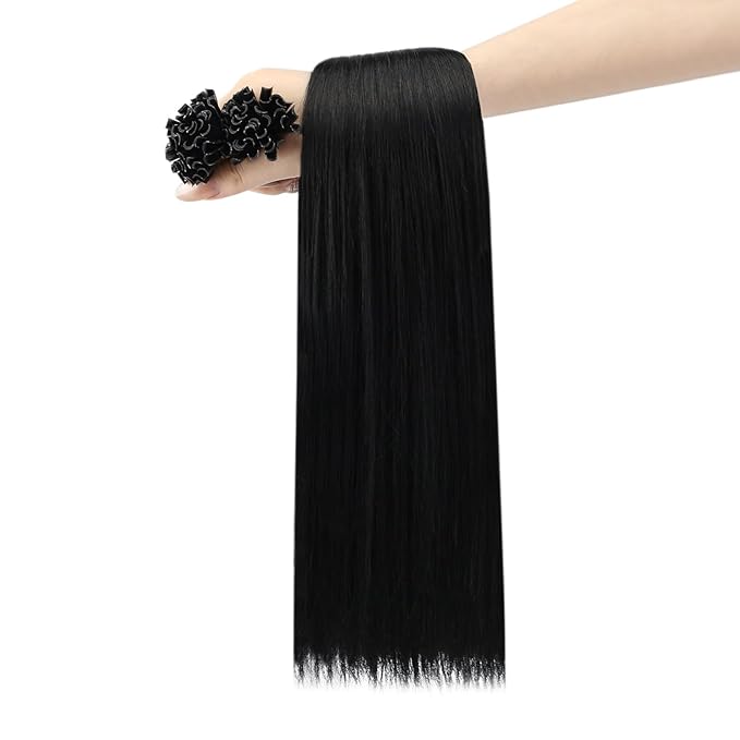 YoungSee U Tip Hair Extensions Black U Tip Hair Extensions Human Hair 22 Inch U Tips Human Hair Extensions Jet Black Keratin Hair Extension Real Human Hair Pre Bonded Extension for Wedding 50s/50g