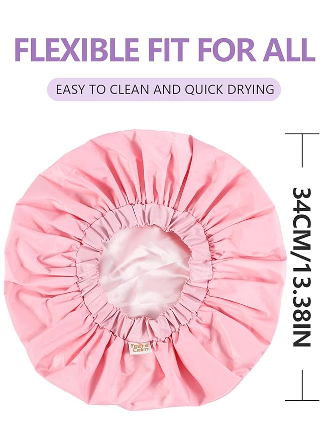 Years calm Reusable Waterproof Shower Caps for Women, Hair Caps for Showers, Double-Layer Elastic Design, for All Hairstyles, Travel-Friendly (pink)