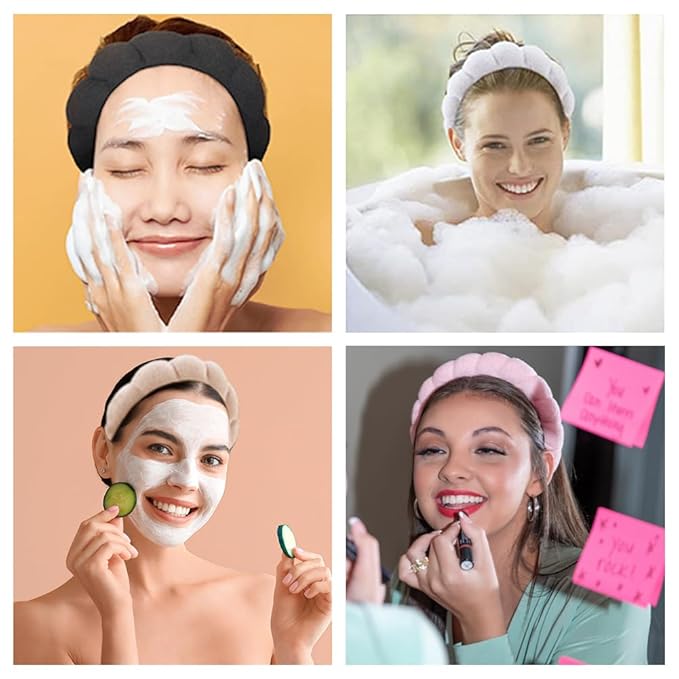 Spa Headbands for Washing Face or Makeup, Sponge Bubble Skincare Headbands, Puffy Terry Cloth Hairband for Women, Skin Care Makeup Headwear Hair Accessories for Girls(Leopard White)