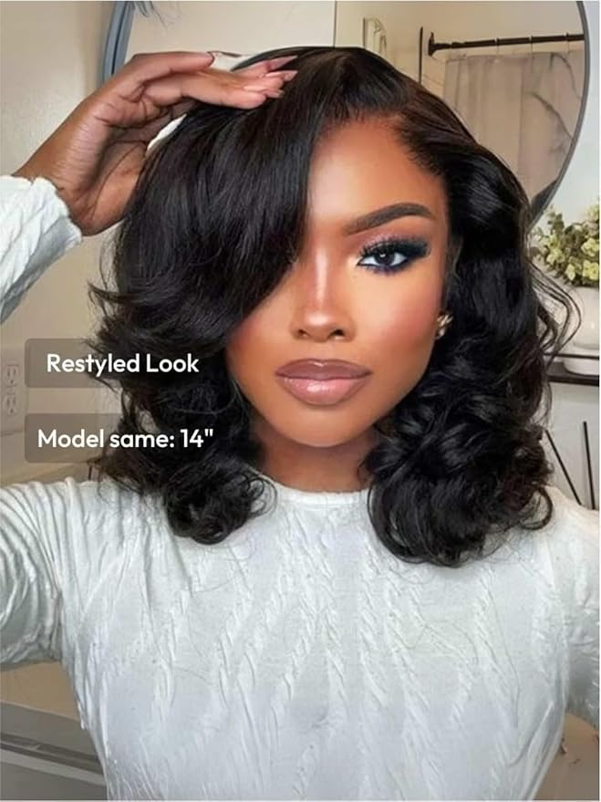 YIROO Bye Bye Knots 7x5 Lace Straight Bob Wig Glueless Human Hair Wig with Elastic Drawstring,Pre Plucked Pre Cut Short Bob Lace Closure Wig Wear and Go Natural Color 150% Density 12Inch