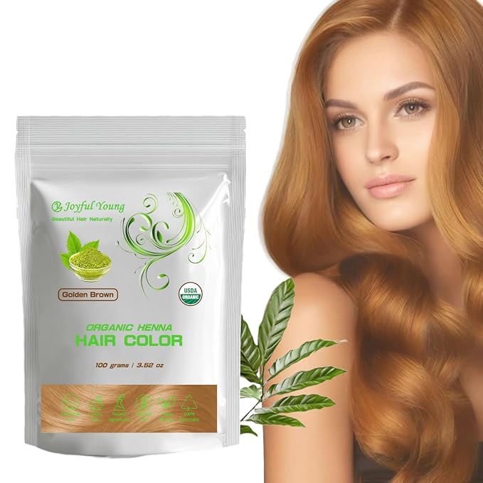 100% Organic Henna Hair Color – Natural, Chemical-Free Hair Dye for Rich, Vibrant Color & Gloss – Grey Coverage, Safe for All Hair Types, Vegan Non-Toxic, Herbal Hair Treatment (GOLDEN BROWN)