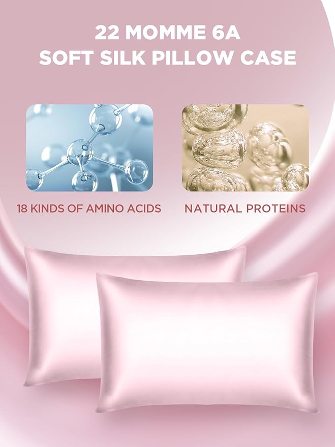 Mulberry Silk Pillowcase for Hair and Skin, SGMSILK 22 Momme Natural Silk Pillow Cases with Zipper, 6A Soft and Smooth Single Sided Pure Silk Pillow Cover (Soft Pink, King 20"x36")