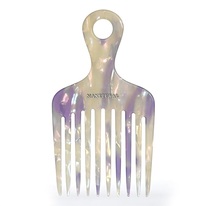 14MX hair picks for women, hair picks for curly, wide tooth comb for curls, afro pick, Acetate comb 5.5 inches(14 cm) (White purple, 1 PACK)