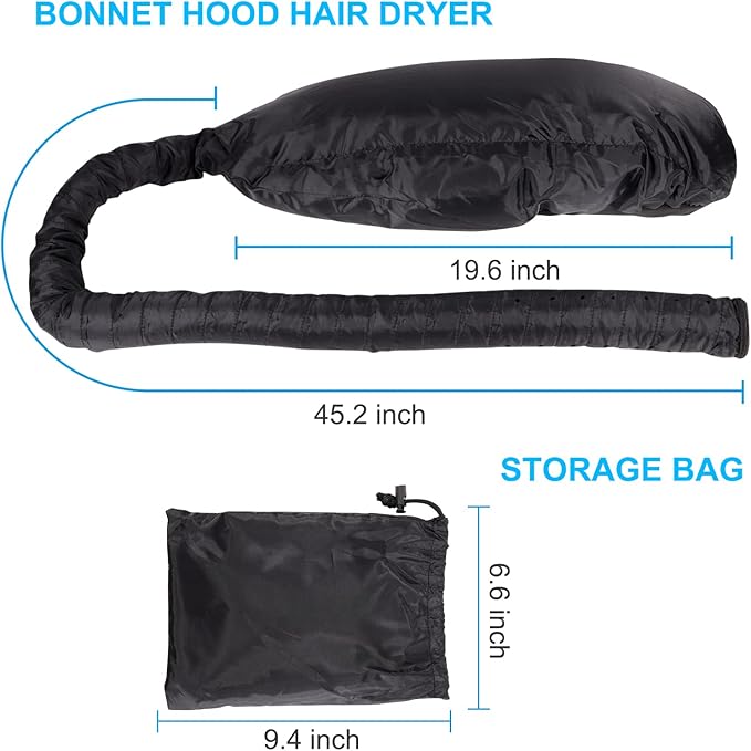 Upgraded Large Hooded Hair Dryer Bonnet Cap with Long Tube for Fast Drying, Fits All Head Sizes and Hair Styling