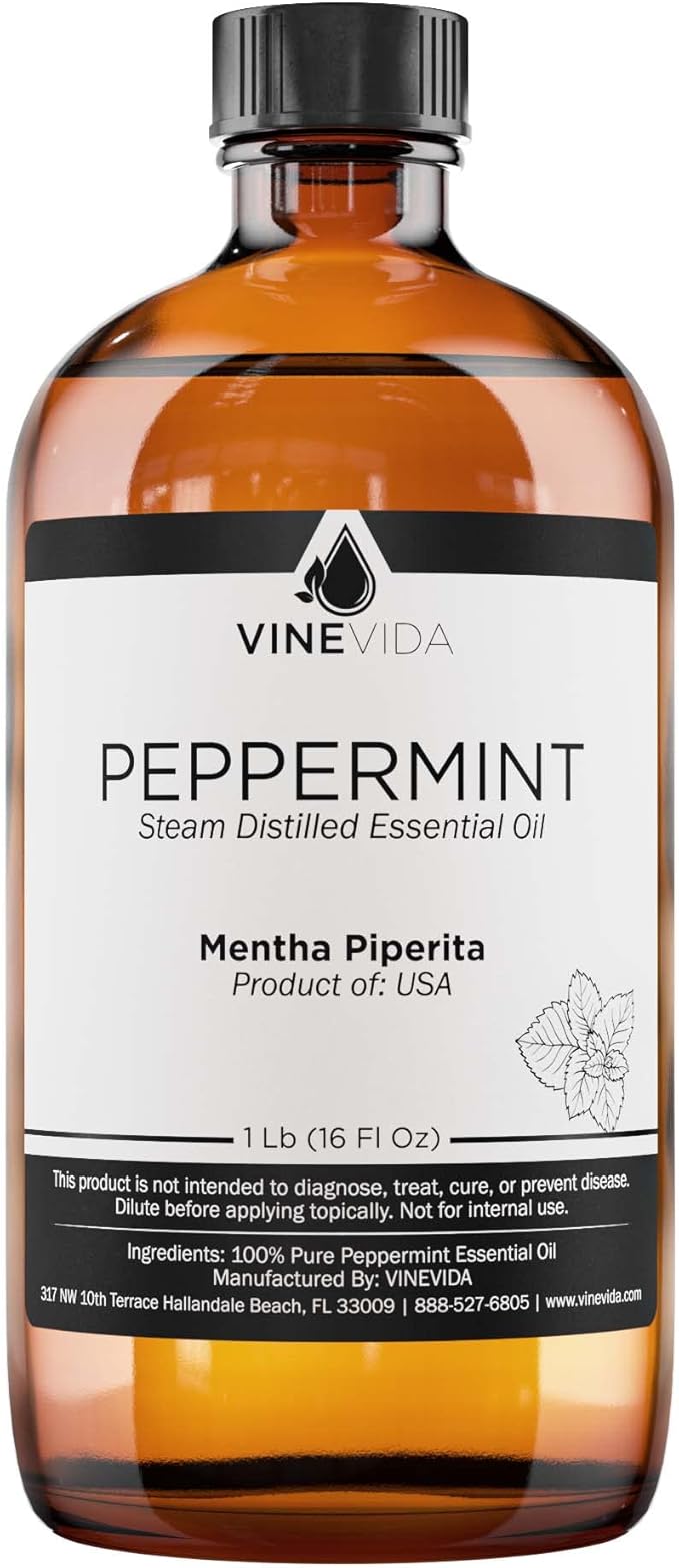 VINEVIDA Peppermint Essential Oil - 16 oz - Undiluted - DIY Candle Scents - Bulk for Soap Making & Skin Safe