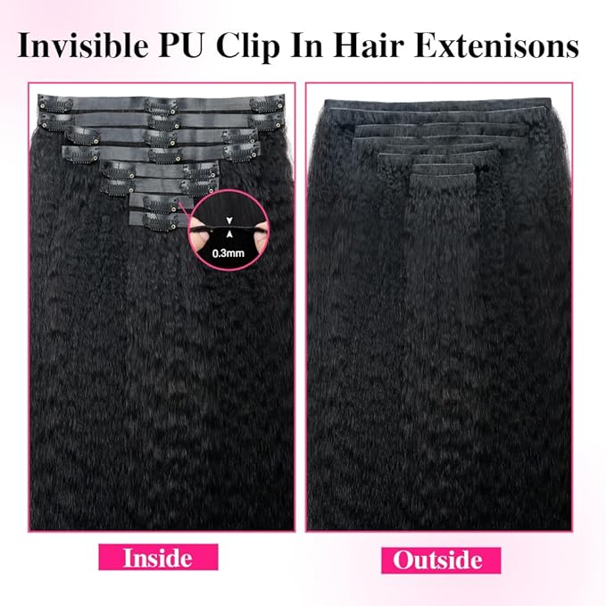 Invisi Edge Clip In Hair Extensions Human Hair 2 Pack 240g 16pcs Kinky Straight Invisible Clip Ins For Women Full Head Injected Clip Ins Remy Human Hair Extensions Natural Color 16inch