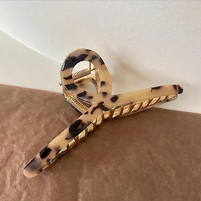 1Pack Large Metal Acetate Hair Claw Clips Big Non Slip Hair Clamp for Women Hair Accessories as Gift for Medium to Thick Hair (1pcs/box,Leopard Print)
