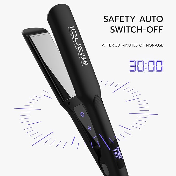 iQUE Flat Iron Hair Straightener & Curler 2-in-1 | Titanium Plates with Ionic Function | Heats in 2 Sec | Adjustable Temp up to 480°F | LCD Display | Dual Styling Tool | Dual Voltage 100-240V | 1.75"