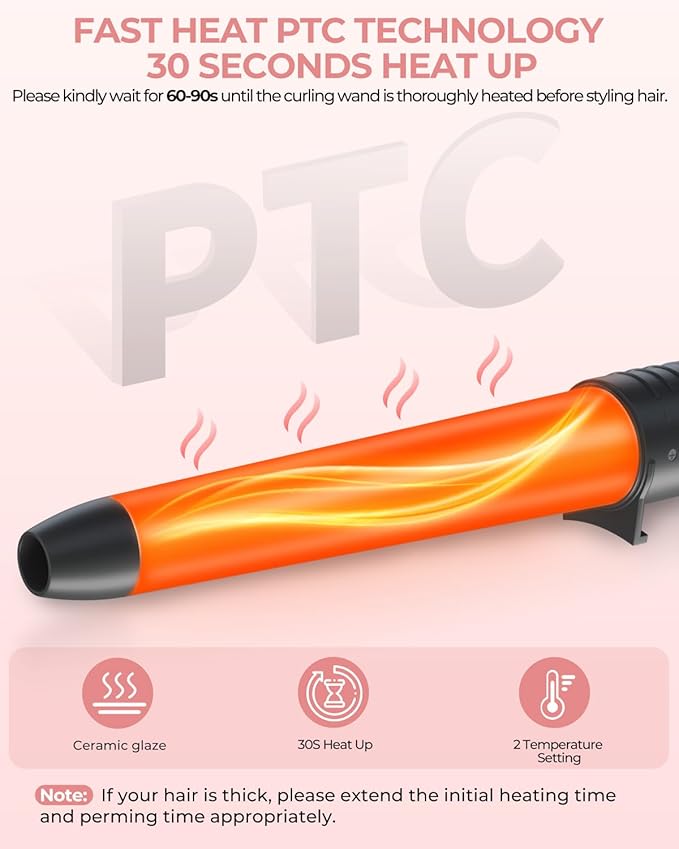 7 in 1 Curling Wand Set: Ohuhu Curling Iron Wand 7Pcs 0.35 to 1.25 Inch Interchangeable Ceramic Barrel Heat Protective Glove 2 Clips Dual Voltage Hair Curler Girl Women Mother Christmas Gift Rose Gold